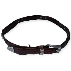 Brighton Vintage Brown Leather Rustic Western Conco Belt Silvertone Buckle